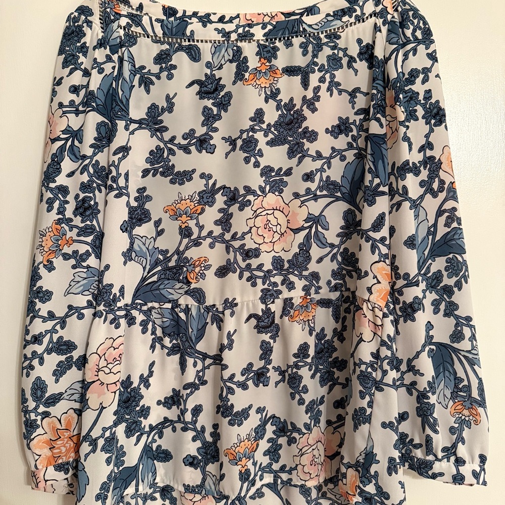 LOFT Blue and Peach Floral Blouse